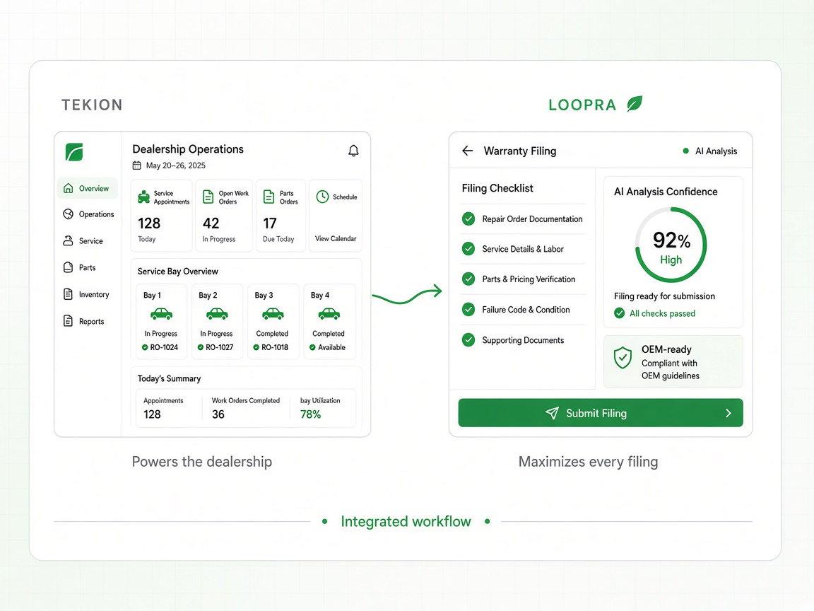 Tekion powers the dealership. Loopra maximizes every filing.